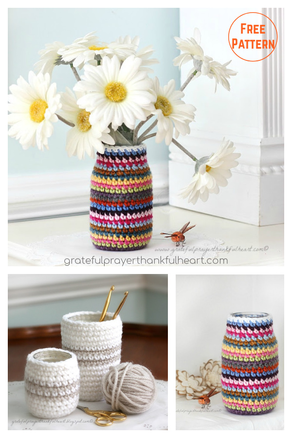 Crochet Cozy for Jars or Cans Free Pattern 