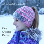 Crochet Linen Stitch Messy Bun / Ponytail Hat Free Pattern