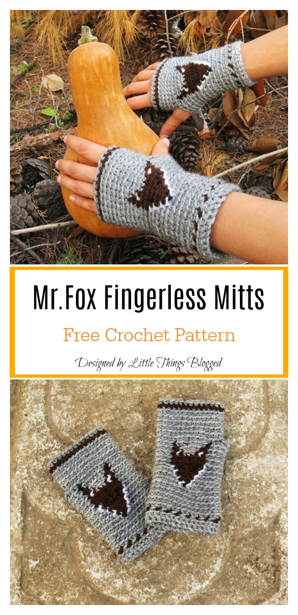 Mr.Fox Fingerless Mitts Free Crochet Pattern