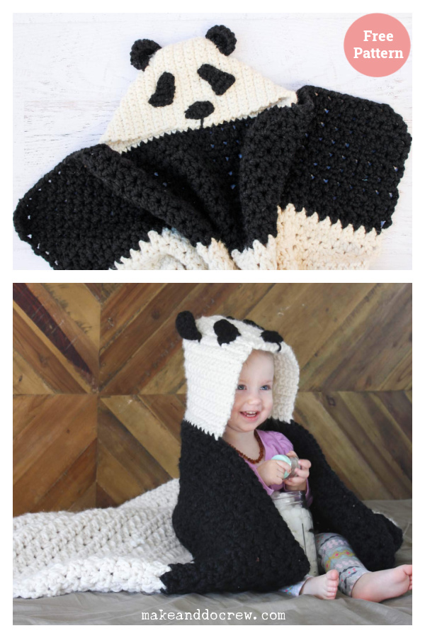 Panda Hooded Baby Afghan Free Crochet Pattern