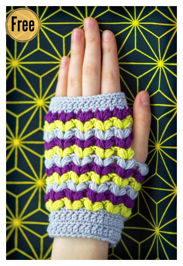 Puff Stitch Fingerless Gloves Free Crochet Pattern