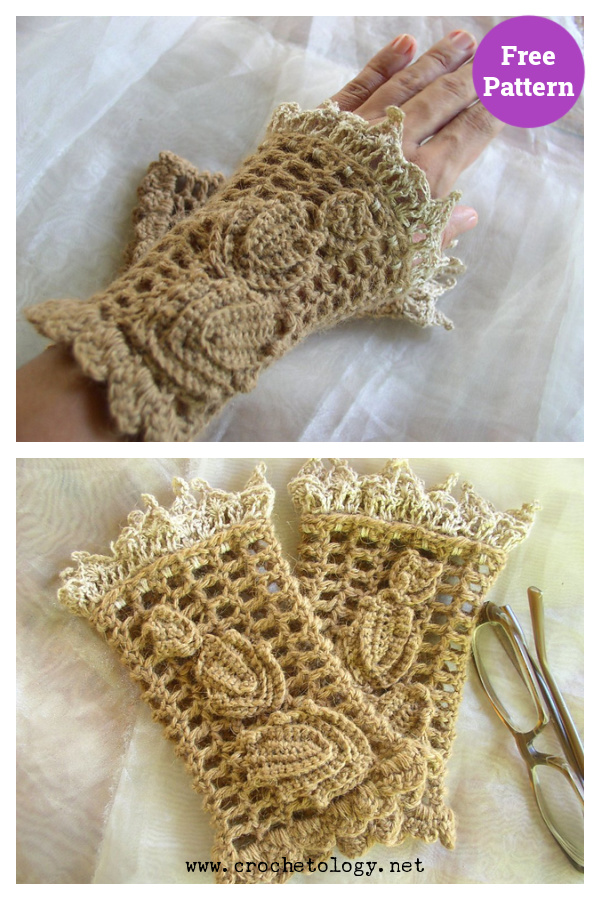 Wrist Warmers with Irish Leaves Free Crochet Pattern 