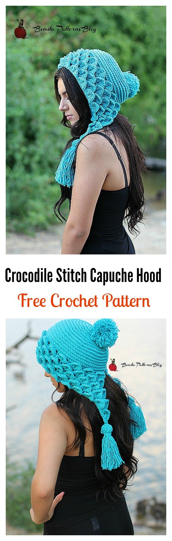 Crochet Crocodile Stitch Capuche Hood Free Pattern
