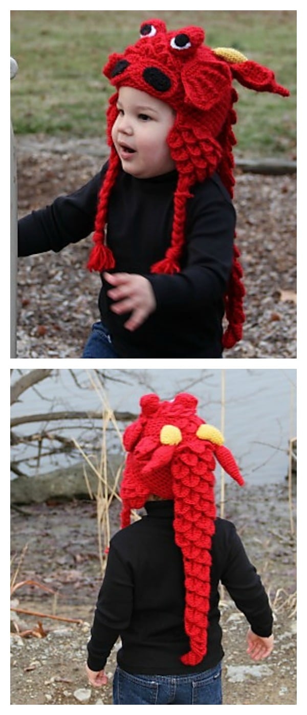 Crochet Crocodile Stitch Dragon Hat pattern