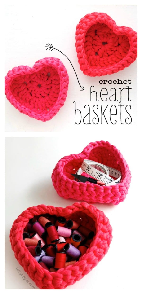 Crochet Heart Shaped Storage Baskets Free Pattern and Photo Tutorial