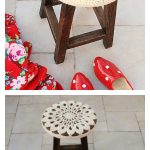 Crocheted Floral Medallion Stool Cover Free Pattern