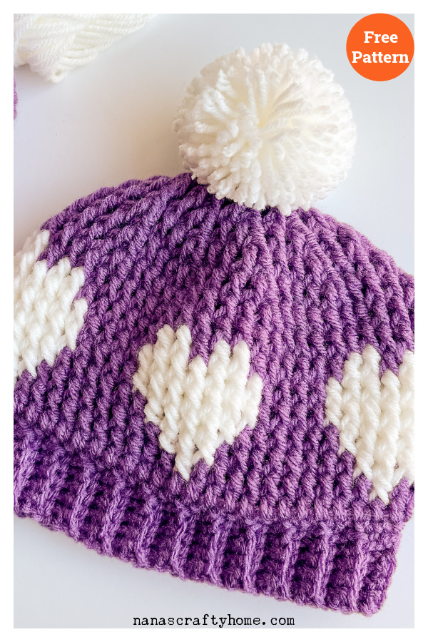 Hearts Hat Free Crochet Pattern