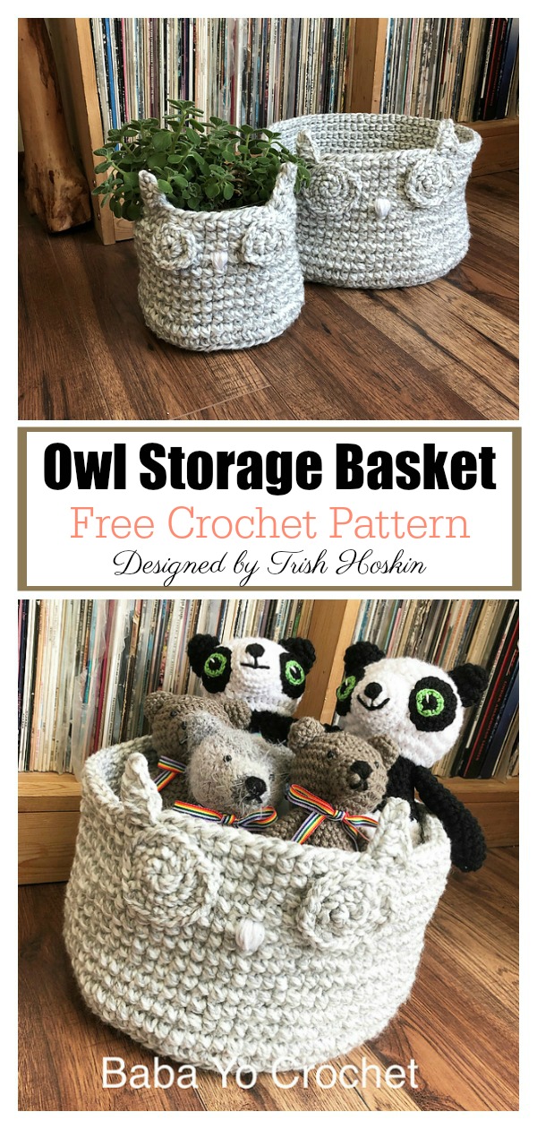 Owl Storage Basket Free Crochet Pattern