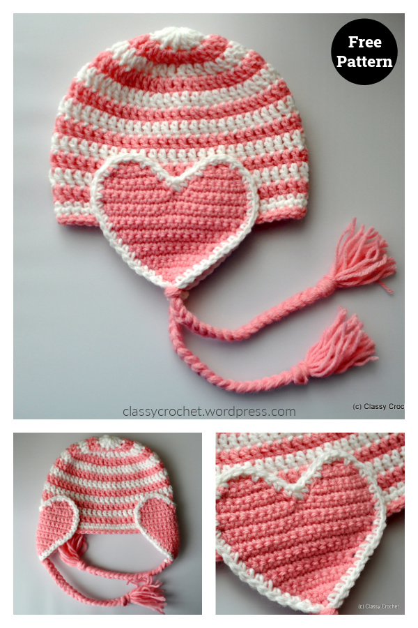 Valentine Heart Earflap Hat Free Crochet Pattern