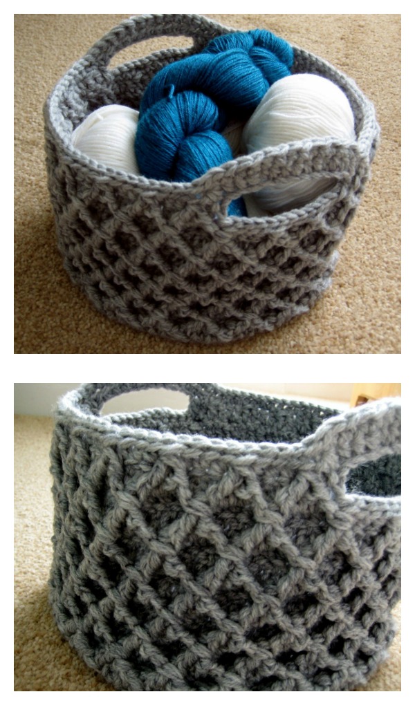 Waffle Stitch Diamond Trellis Basket Free Crochet Pattern