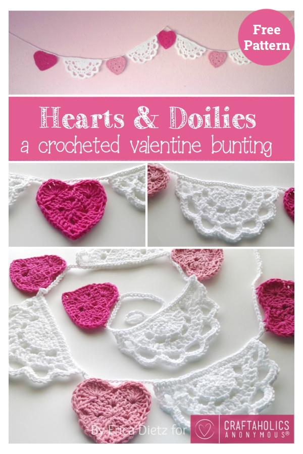 Hearts and Doilies Valentine Bunting Free Crochet Pattern 