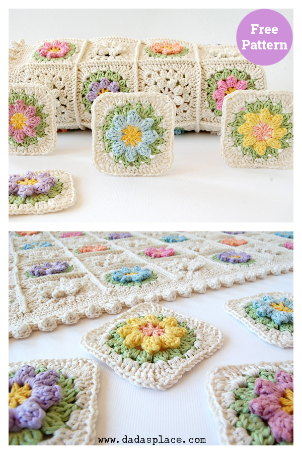 Primavera Flowers Granny Square Free Crochet Pattern