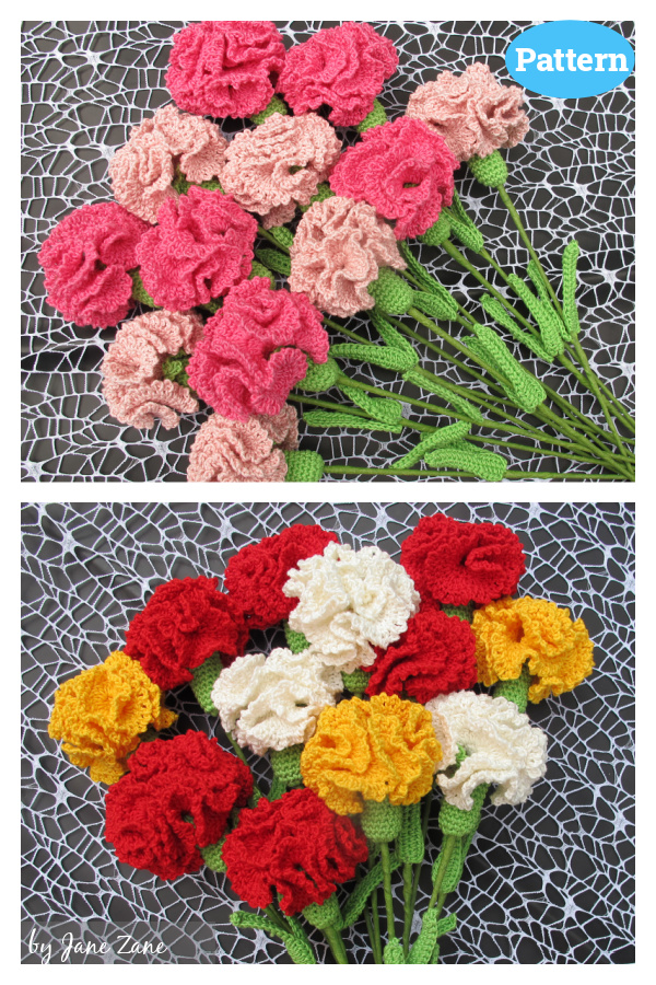 Carnation Flower Crochet Pattern and Video Tutorial