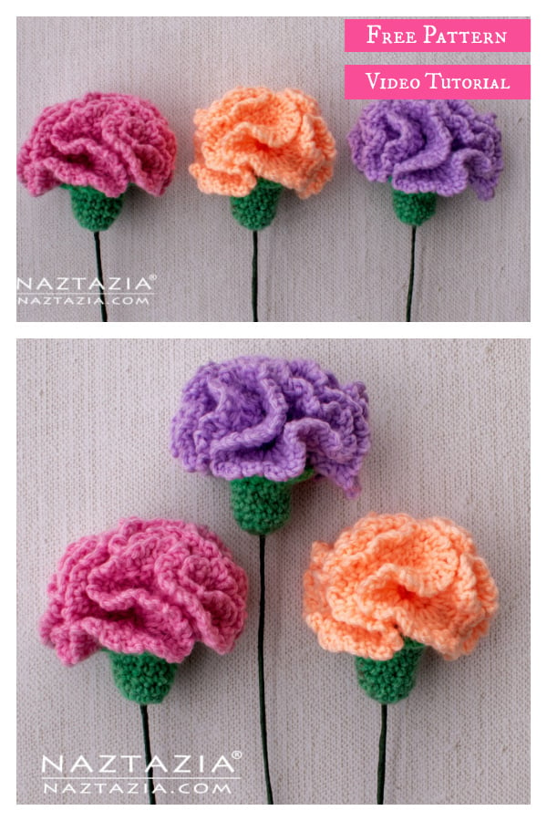 Carnation Flower Free Crochet Pattern and Video Tutorial