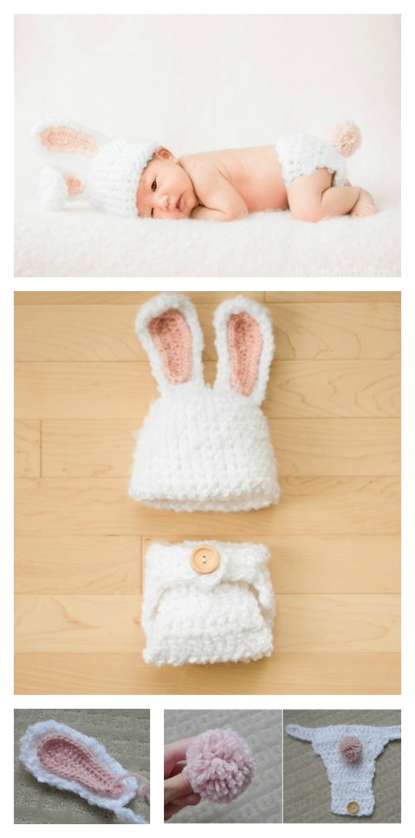 Crochet Fuzzy Baby Bunny Hat and Diaper Cover Free Pattern