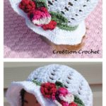 Crochet Adult Spring or Easter Shell Stitch Sun Hat with Flowers Free Pattern