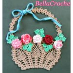 Crochet Flower Basket of Roses Wall Art Free Pattern