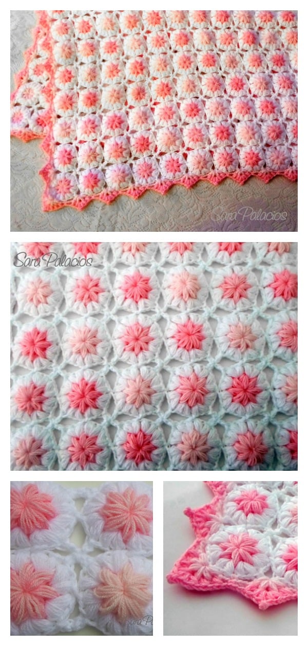 Crochet Puff Flower Blanket Pattern and Free Chart 
