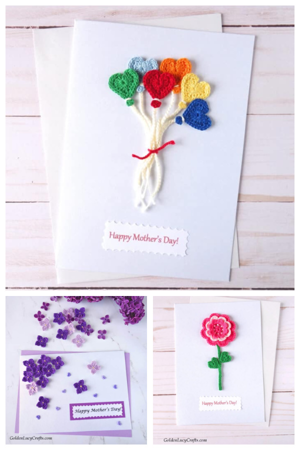 DIY Mother’s Day Cards Embellished with Crochet Appliques Free Pattern