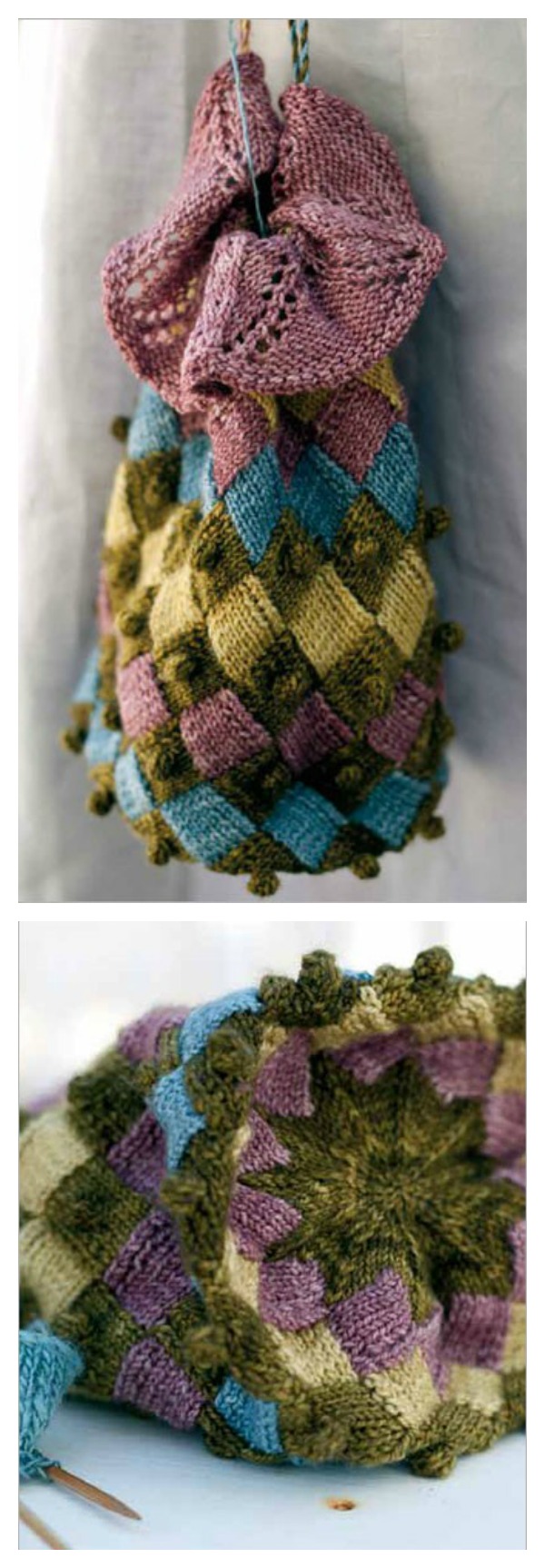 Entrelac Bag with Bobble Trim Knitting Pattern - Cool ...