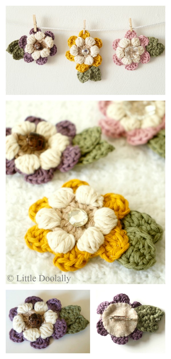 Mother's Day Flower Brooch Free Crochet Pattern