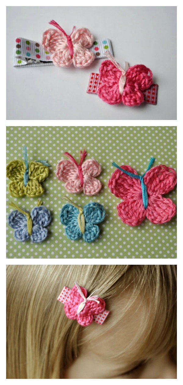 Little Butterfly Hair Clips Free Crochet Pattern