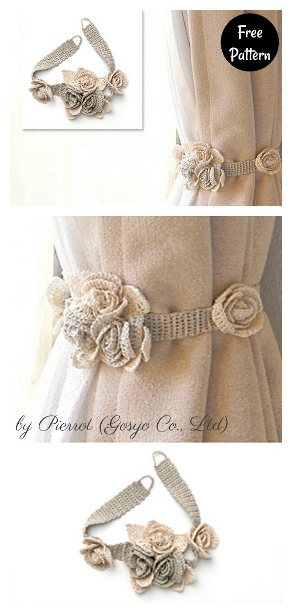 Rose Flower Curtain Tie Free Crochet Pattern