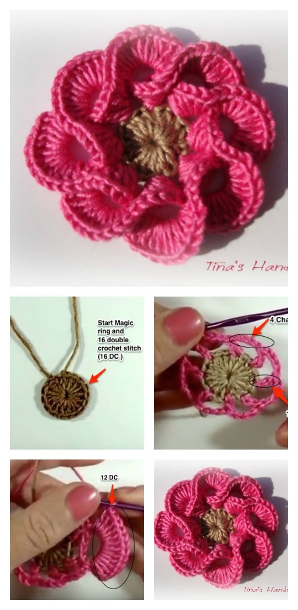 How to Crochet 3D Flowers Multi Petals 