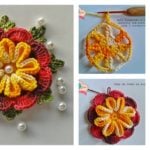 Crochet 3D Kanzashi Flower Free Pattern