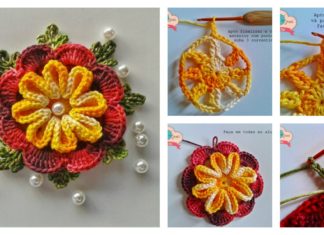 Crochet 3D Kanzashi Flower Free Pattern