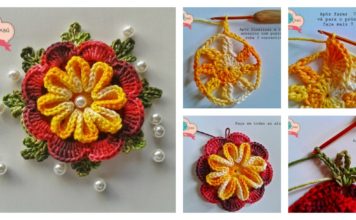 Crochet 3D Kanzashi Flower Free Pattern