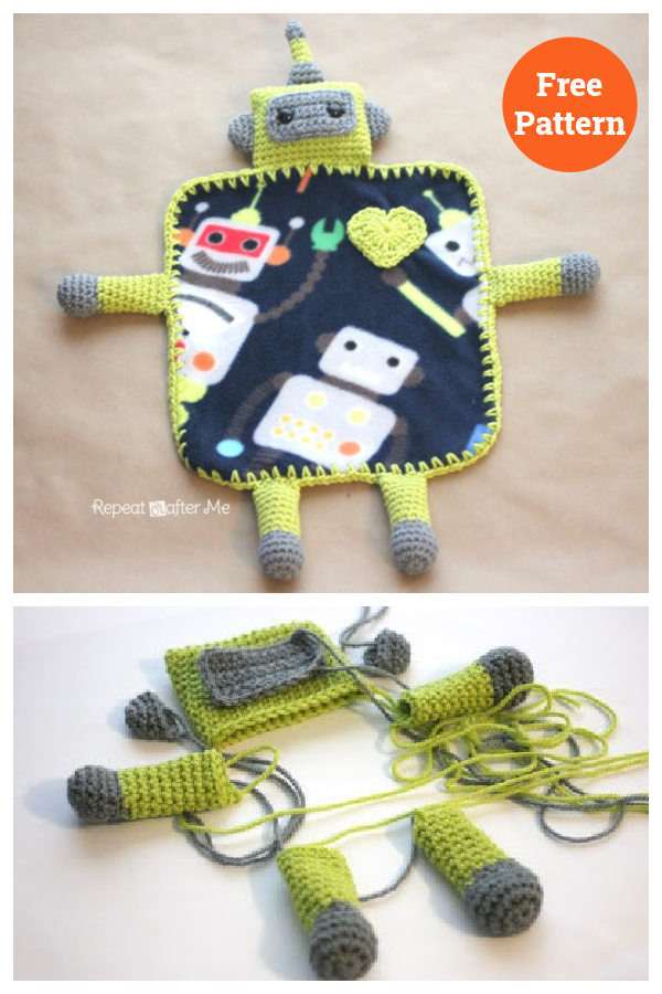 Crochet Robot Lovey Blanket Free Pattern 