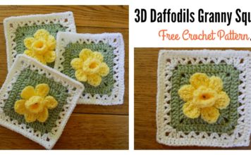 Free 3D Daffodils Granny Square Crochet Pattern