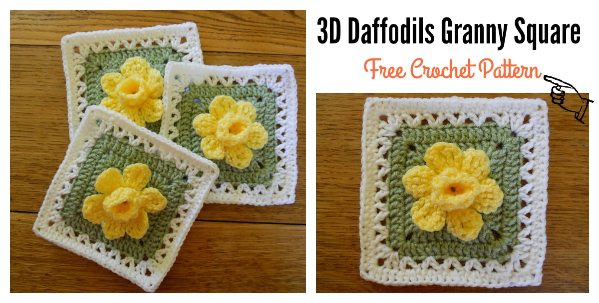 Free 3D Daffodils Granny Square Crochet Pattern