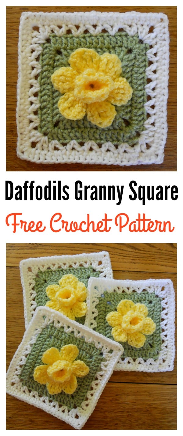 Free 3D Daffodils Granny Square Crochet Pattern