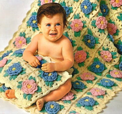 Free Bed Of Rose Baby Afghan & Pillow Crochet Pattern