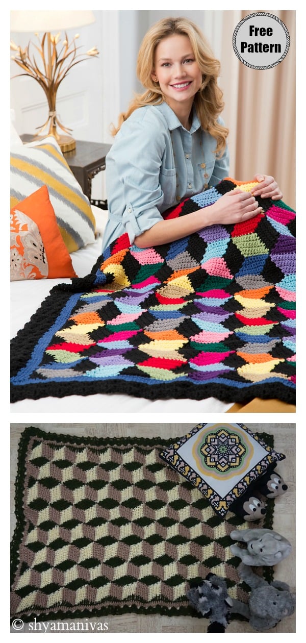 Tumbling Blocks Throw Free Crochet Pattern