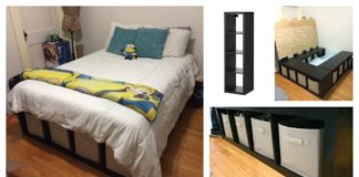 diy platform bed made from storage shelves