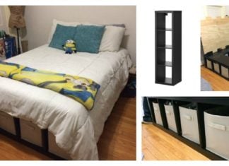 diy platform bed made from storage shelves