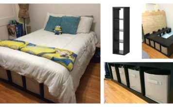 diy platform bed made from storage shelves