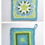 Five Petal Flower Square Pot Holder Free Crochet Pattern