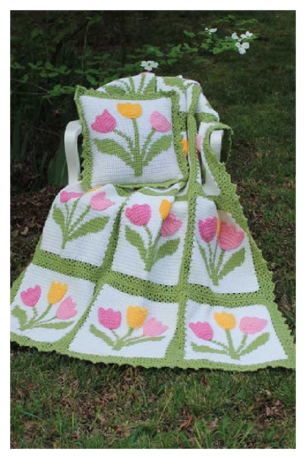 Tulip Afghan Set Crochet Pattern