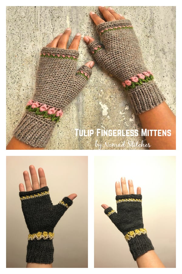 Tulip Fingerless Mittens Free Crochet Pattern
