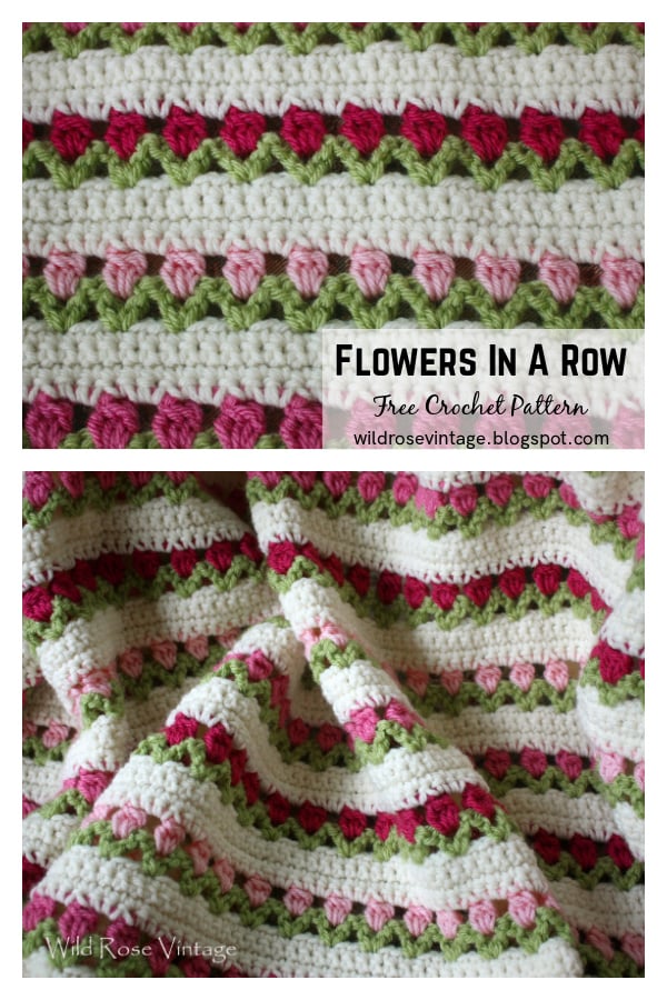 Tulip Stitch Flowers In A Row Blanket Free Crochet Pattern