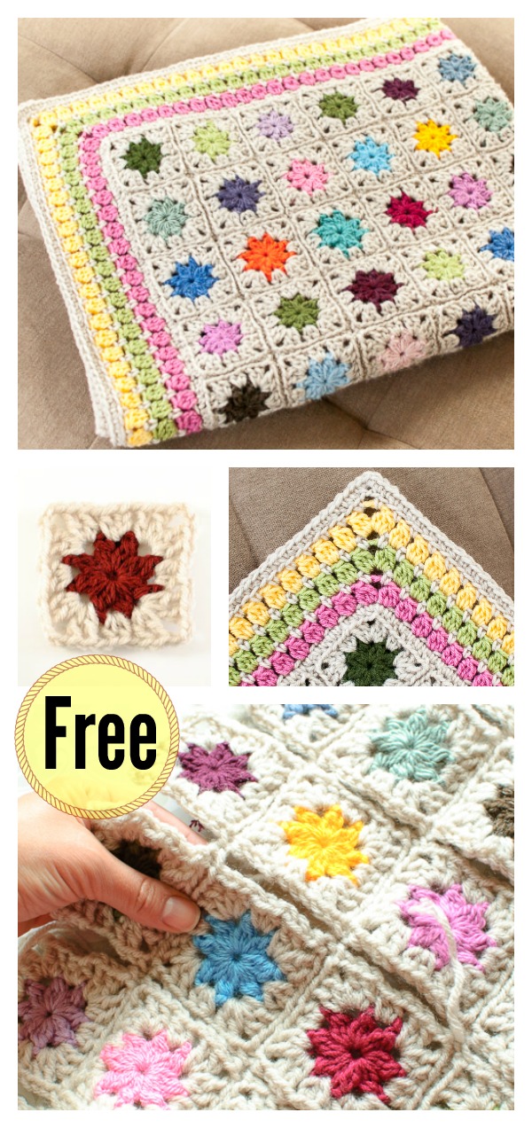 Cluster Burst Afghan Blanket Free Crochet Pattern 