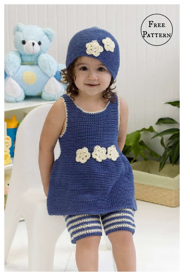 Darling One-Piece Romper and Hat Free Crochet Pattern