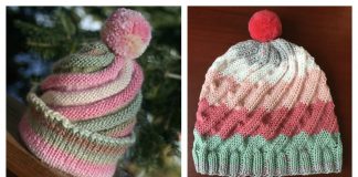 Swirled Ski Cap with Pom Pom Free Knitting Pattern