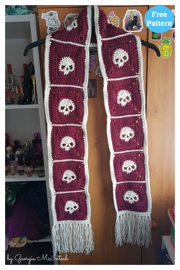 Anti-Valentine's Skull Scarf Free Crochet Pattern