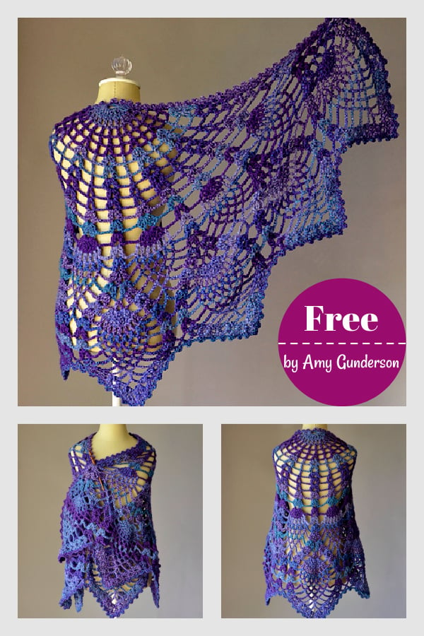 Pineapple Peacock Shawl Free Crochet Pattern 