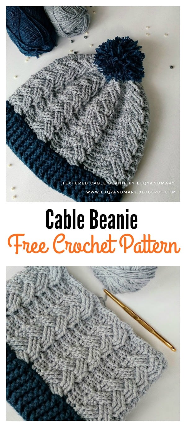 Cable Beanie Free Crochet Pattern